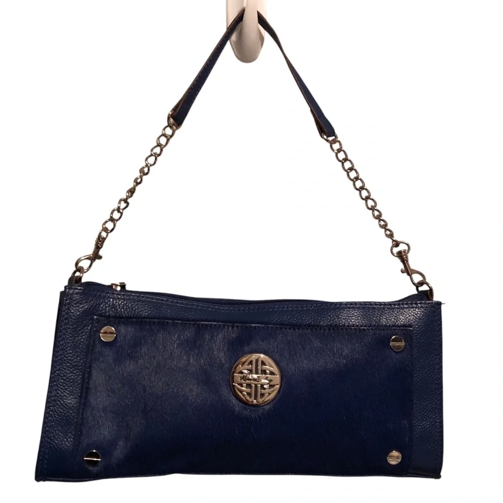 KATE LANDRY Royal Blue Genuine Leather‎ & Suede w/ Silver Hardware Handbag Purse - Picture 12 of 12